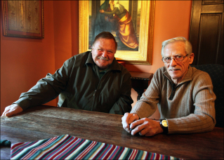 Drs. Robert Hoover and David Hornbeck, Jr. during the course of an interview convened by Dr.Rubén Mendoza at Mission San Carlos Borromeo on January 23rd of 2014. Photo © Rubén G. Mendoza, PhD., 2014.